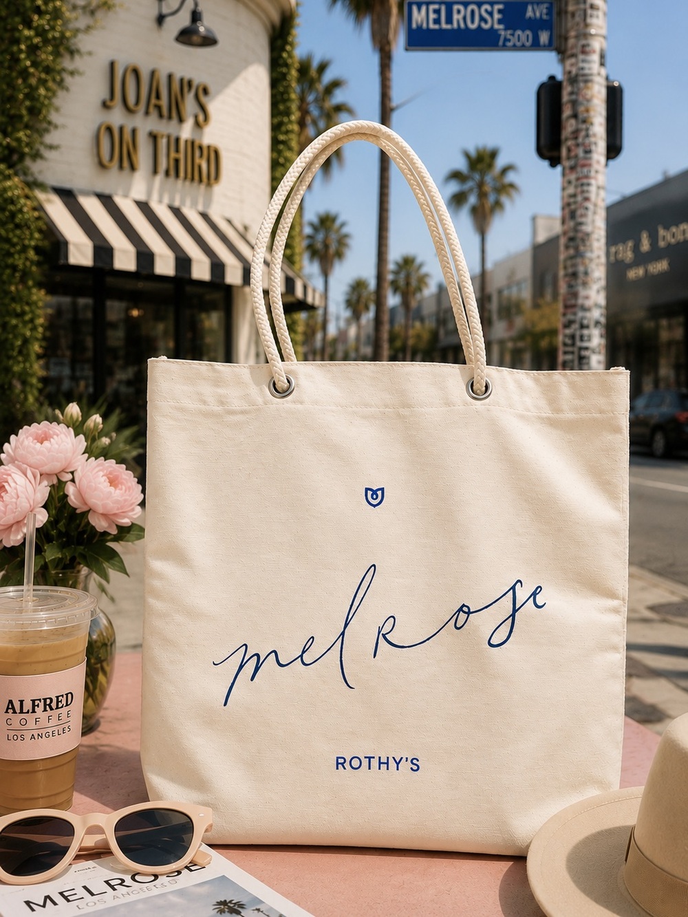 Rothy’s Melrose Los Angeles Canvas Tote Bag Rope Handle Market Shopper Travel